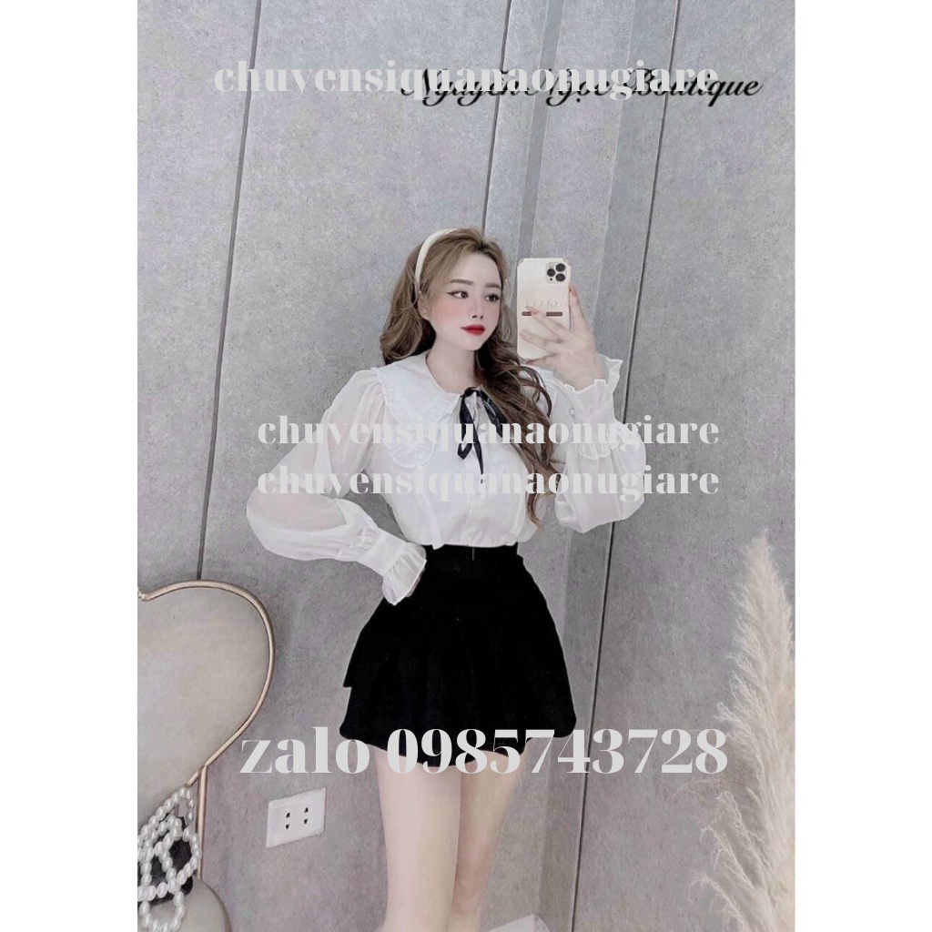Áo sơ mi tơ 2 lớp , áo sơ mi tay bồng nút ngọc hàng QCCC loại 1 A0004 kaca chuyensiquanaonugiare
