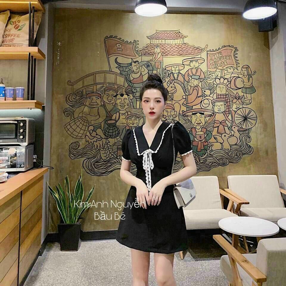 Đầm ulzzang🌸FREESHIP🌸 Đầm nữ, váy nữ dáng xòe màu đen cổ sen thắt nơ xinh xắn | BigBuy360 - bigbuy360.vn