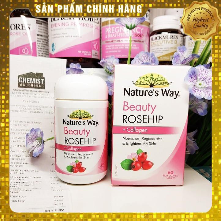 (Đủ bill) Viên Dưỡng trắng da Nature's Way Beauty Rosehip + Collagen 60 viên