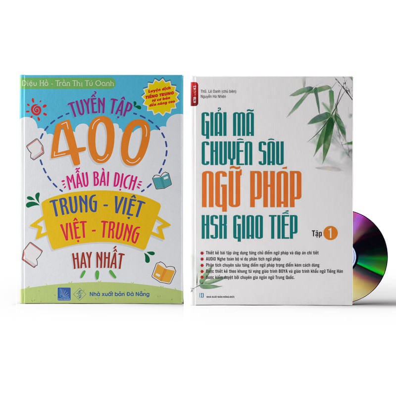 Sách-Combo: Tuyển tập 400 mẫu bài dịch Trung - Việt hay nhất + Giải mã chuyên sâu ngữ pháp HSK giao tiếp tập 1+ DVD