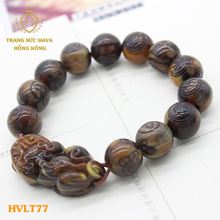 Lắc Tay Nam, Vòng Tay Nữ Tỳ Hưu Đá Màu Nâu 12 Ly - Trang Sức Hava Hong Kong - HVLT77
