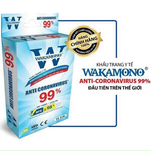 Khẩu Trang Y Tế 4 Lớp Wakamono (Hộp 10 Cái) - Diệt 99% Virus Corona