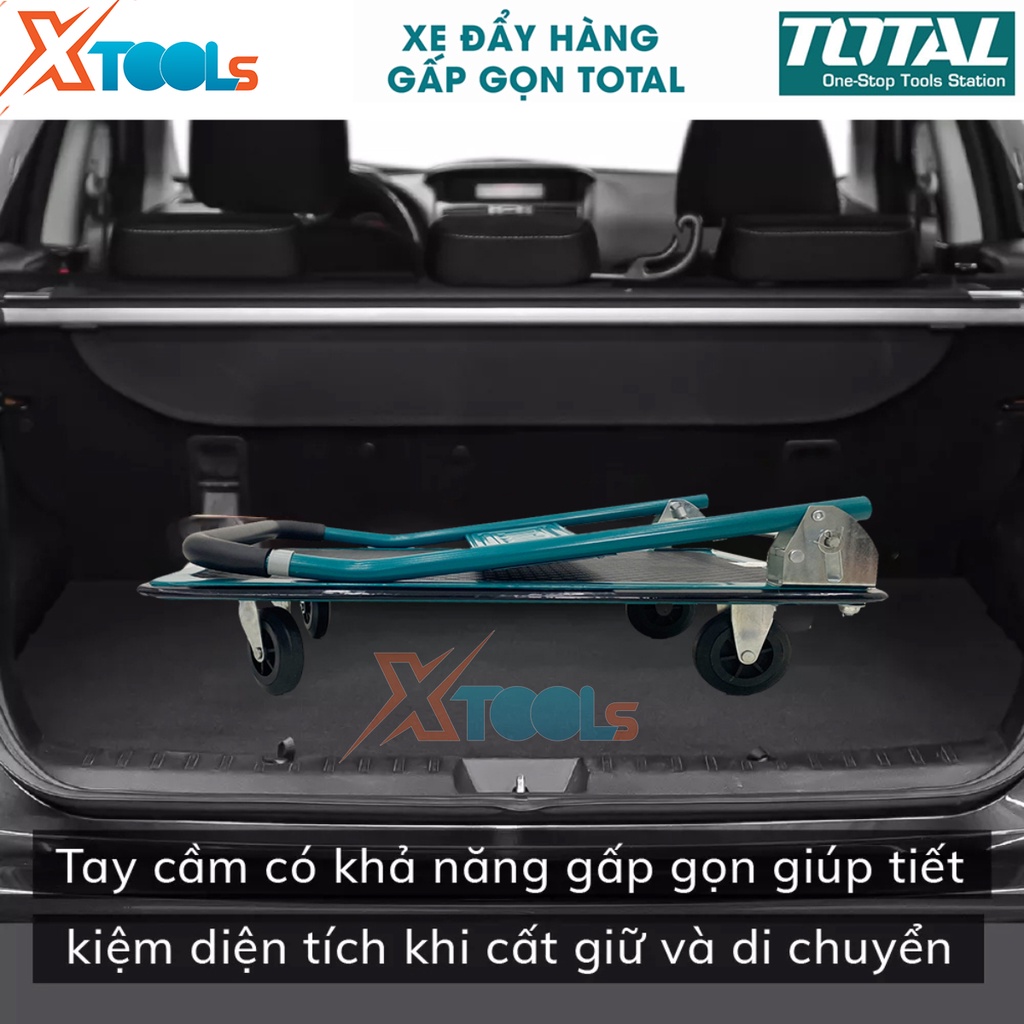 Xe đẩy hàng gấp gọn TOTAL tải trọng 150kg và 300kg, xe đẩy sàn 100% bằng thép, tay cầm gấp gọn, có miếng chống trơn