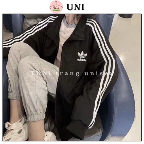 Áo khoác thể thao nam nữ 3 sọc khóa kéo trẻ trung năng động - Uni