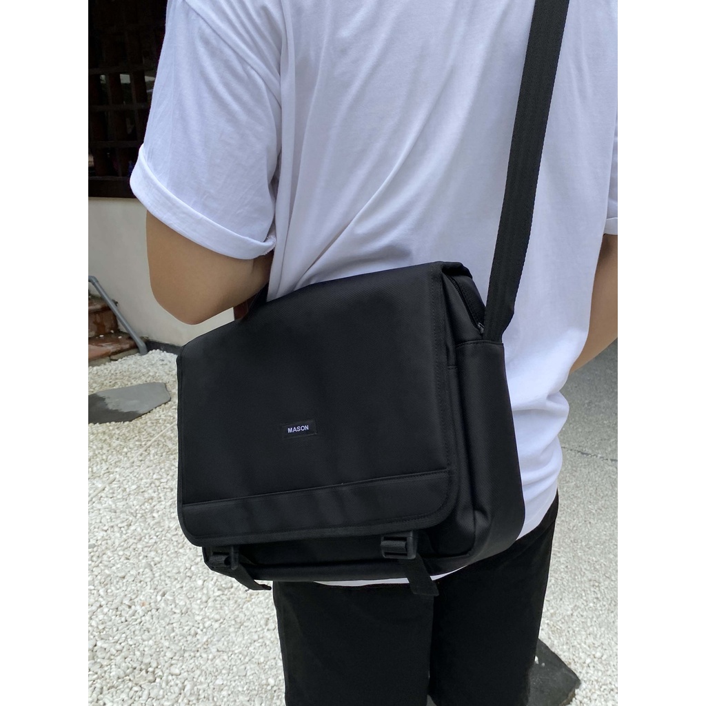 Túi đeo chéo nam nữ unisex đựng Laptop 14 inch Messenge Bag vải Oxford nhập khẩu chống thấm nước thương hiệu Mason - M27