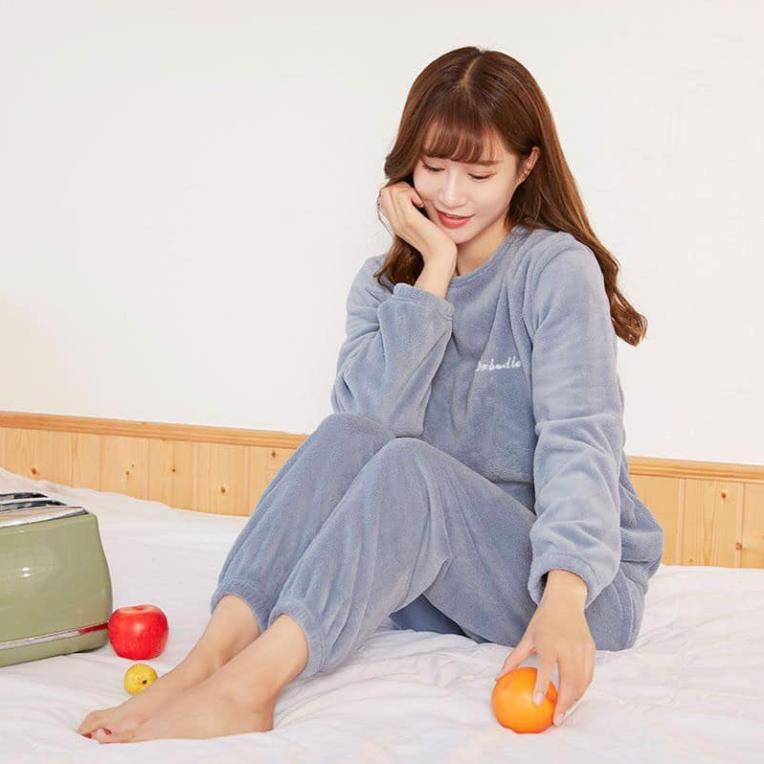 Bộ Ngủ Mặc Nhà Nhung Lót Lông Họa Tiết Gấu Nâu, Nơ Cute 2 Lớp Siêu Dày | BigBuy360 - bigbuy360.vn