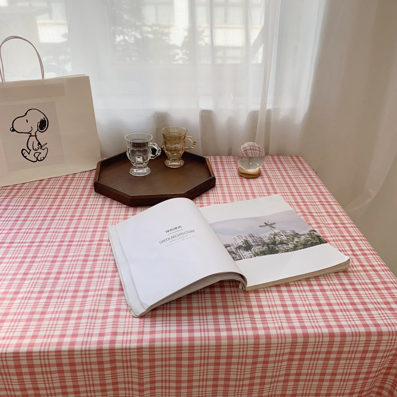 Khăn Trải Bàn Vải Lanh Họa Tiết Sọc Caro Màu Hồng / Vàng Phong Cách retro Hàn Quốc Dùng Làm Đạo Cụ Chụp Ảnh / Dã Ngoại