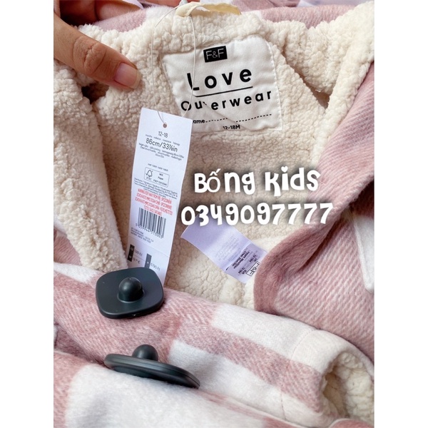 Áo Khoác Dạ Overshirt Bé Gái Lót Cừu Hồng Đất F&amp;F