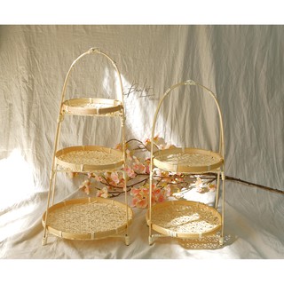 Kệ tre, khay mẹt tre đan hoa thị nhiều tầng - Bamboo weaving straw basket rack