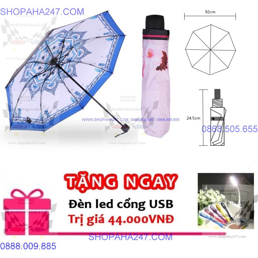 ô che mưa mưa nắng chống tia uv thanh sứ tặng đèn led usb