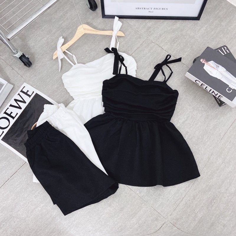 ĐẦM TRẮNG BO CHUN BẸT VAI BÈO NGỰC MIDI