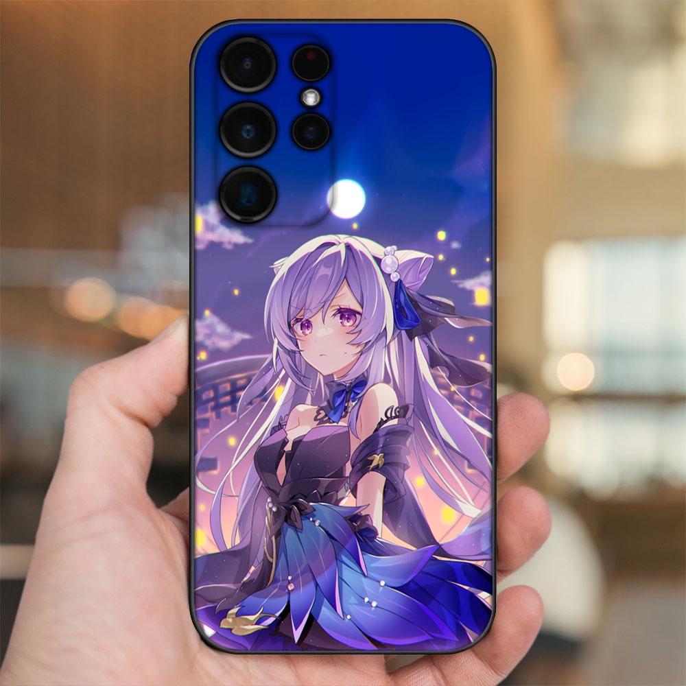 Ốp lưng Samsung S21 Ultra, S22 Ultra viền đen in hình Keqing Genshin Impact