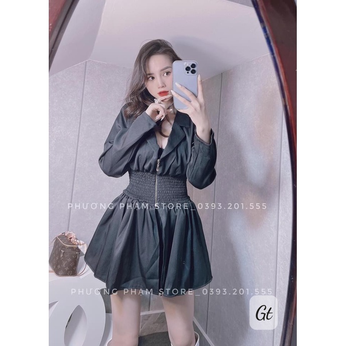 [Aimee Clothing] Váy sơ mi dáng xòe kèm khóa hàng loại 1 - Váy xòe cổ vest chất kiệu bóng satin mềm mịn | BigBuy360 - bigbuy360.vn