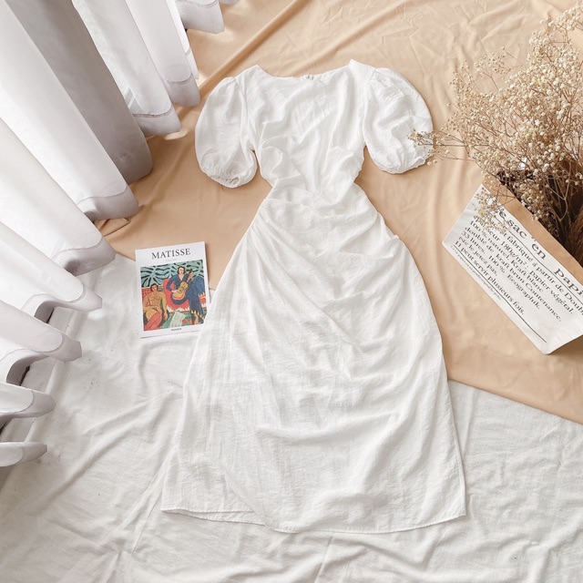 Đầm tay bồng nhún hông eo 🌷 Đầm suông trắng | BigBuy360 - bigbuy360.vn