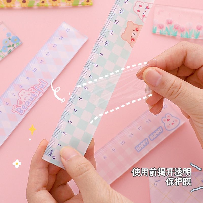 Peach 1Pcs Cute cartoon transparent acrylic ruler straightedge Painting Student stationery and office supplies