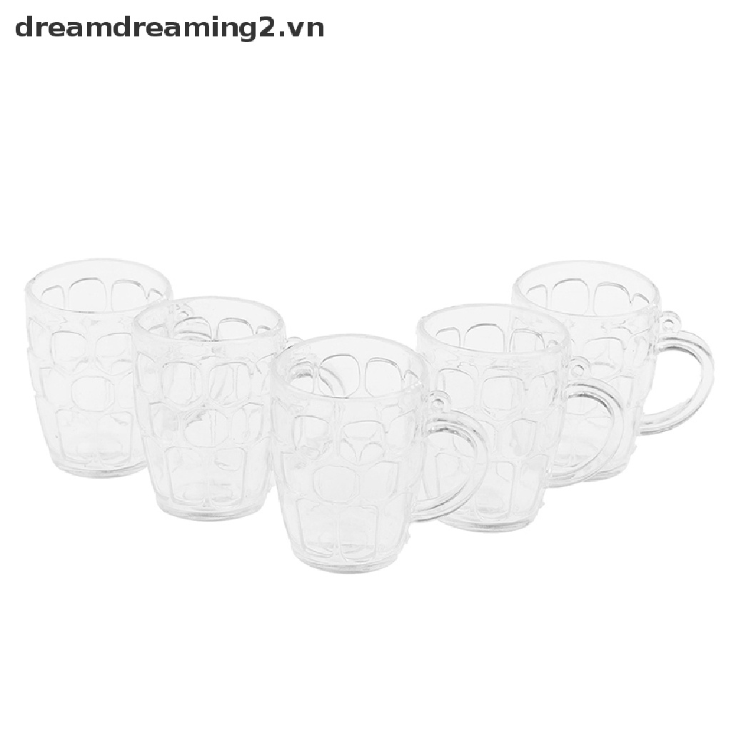 Bộ 5 ly bia bằng nhựa trong suốt trang trí nhà búp bê tỷ lệ 1:12