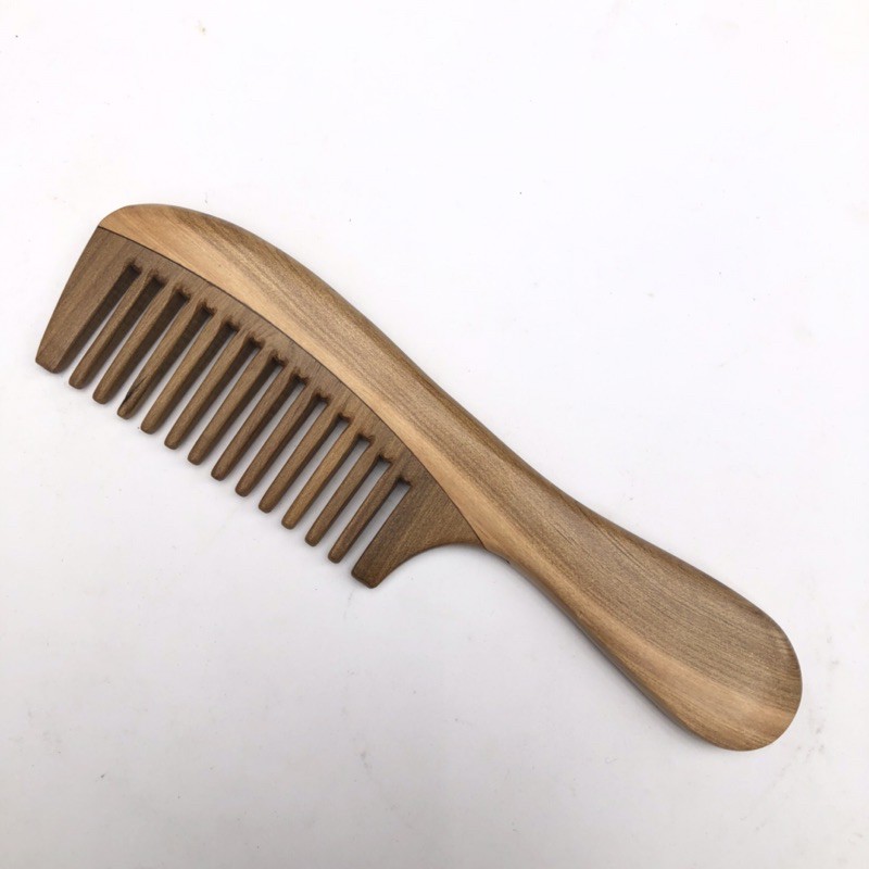 Lược gỗ tự nhiên răng thưa massage đầu giúp lưu thông máu - Chải tóc xù, rối, xoăn/ chống tích điện (COH258) HAHANCO