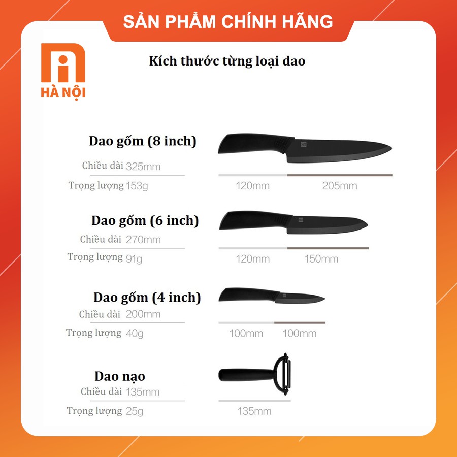 Bộ dao gốm Nano Xiaomi HuoHou HU0010 (3 dao thái và 1 dao nạo)