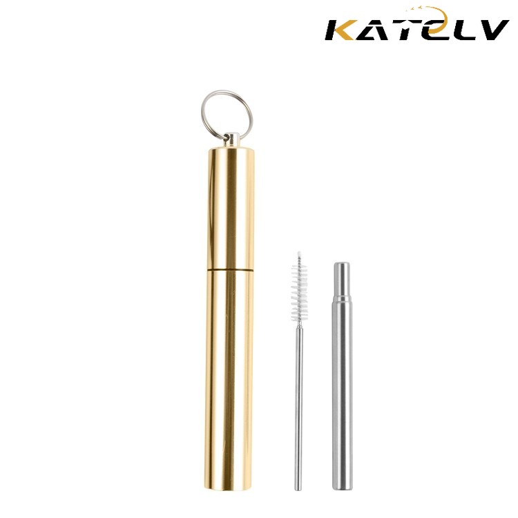 KATELV Ống hút bằng thép không gỉ có thể gấp gọn kèm cọ và hộp đựng tiện dụng