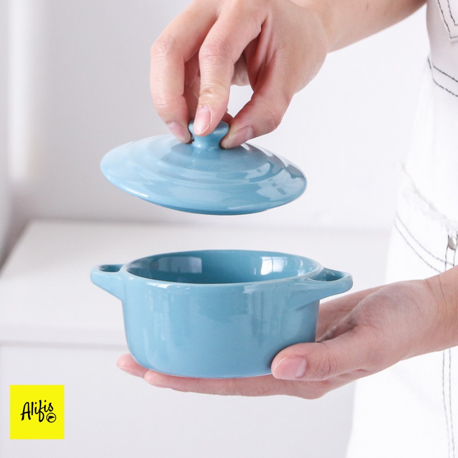 Chén sứ ăn dặm cho bé, cốc sứ ramekin, khuôn sứ cao cấp có nắp dùng trong lò nướng Alifis