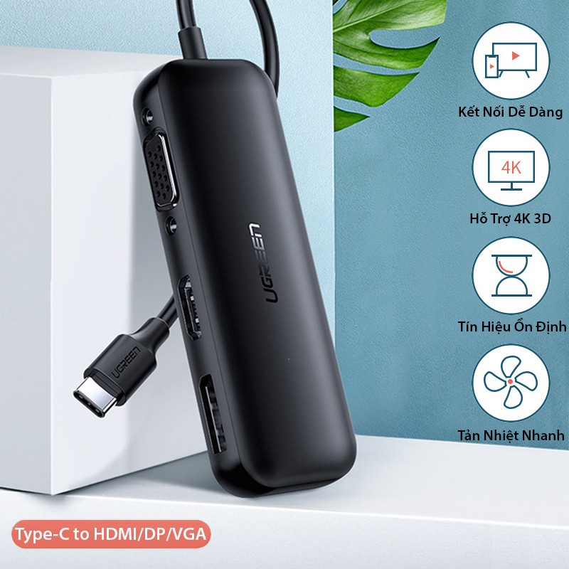 Bộ chia Hub USB Type C 3 in 1 Ugreen 60568 (DisplayPort, HDMI + VGA Dual)