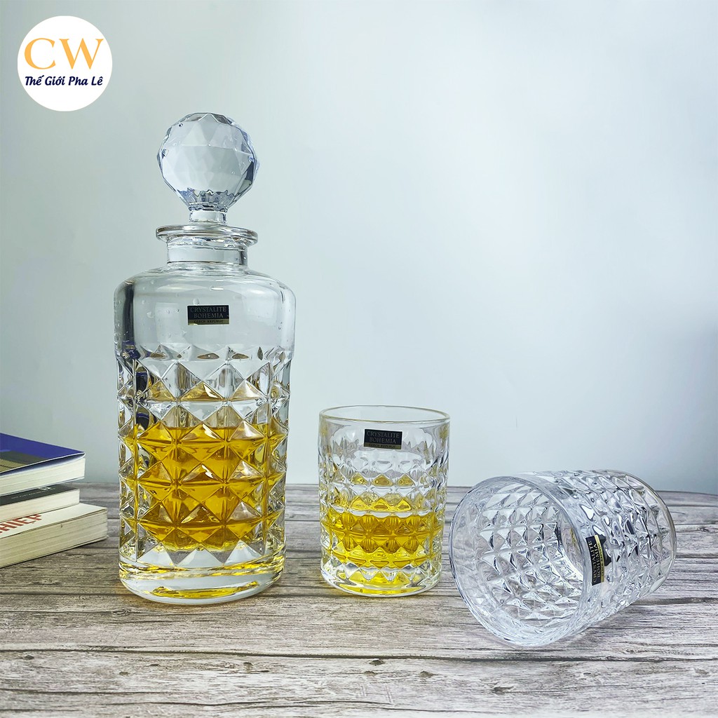 Bộ Bình Ly Whisky Diamond Pha Lê Tiệp Khắc Chính Hãng Bohemia Crystalite