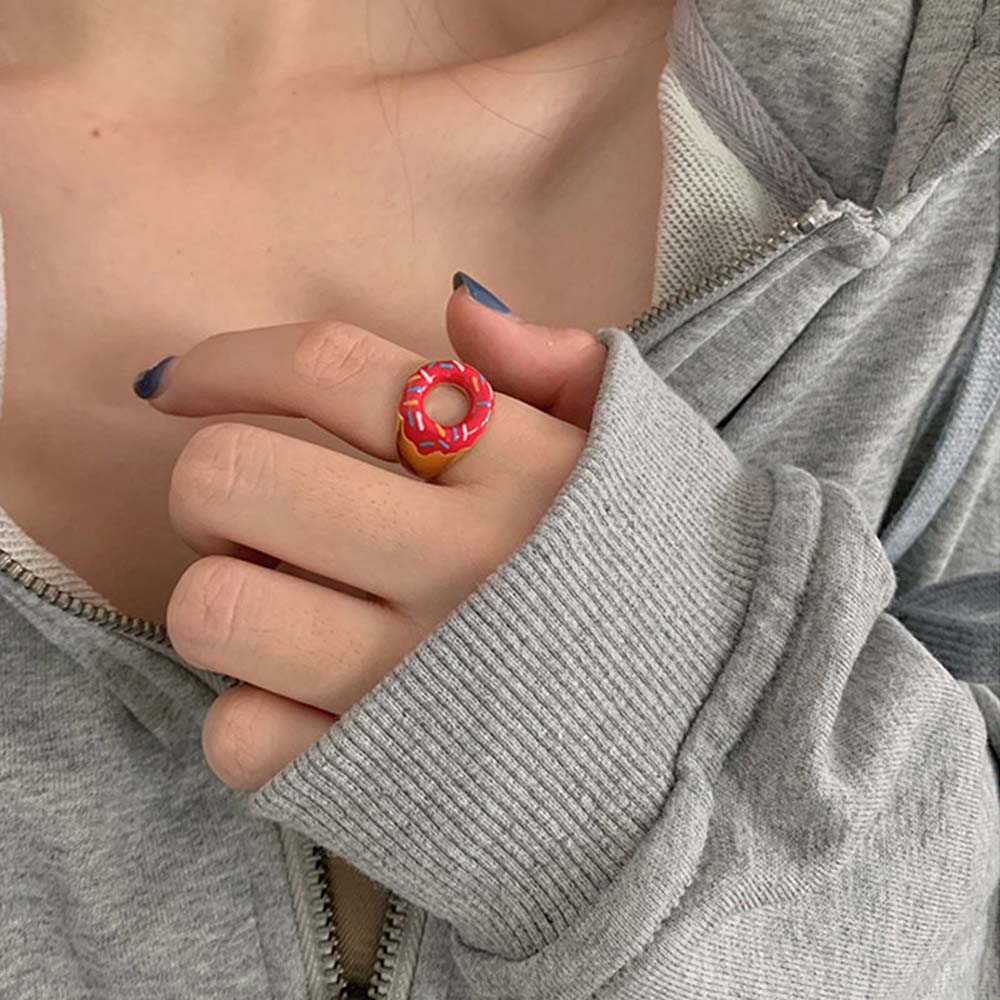 Dây Chuyền / Nhẫn Đeo Tay Kim Loại Mặt Hình Bánh Donut Dễ Thương Cho Nữ