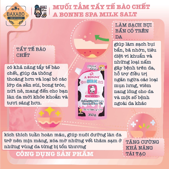 MUỐI TẮM SỮA BÒ TẨY TẾ BÀO CHẾT A BONNE SPA MILK SALT THÁI LAN 350GR - HÀNG CHÍNH HÃNG C.A.C - BAXABO