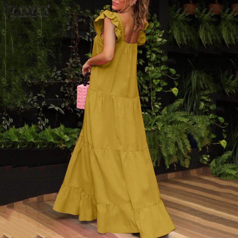 Đầm dài Zanzea không tay cổ vuông hợp thời trang cho nữ