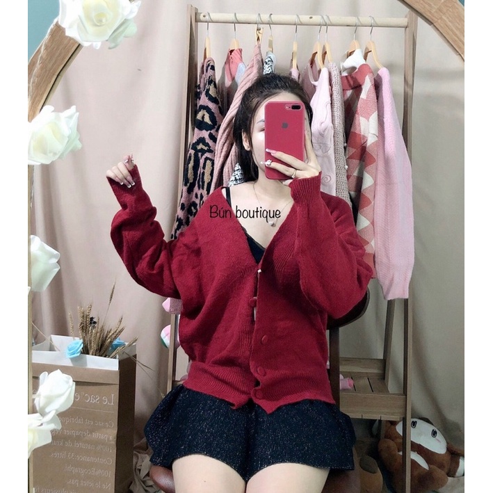 Áo len cardigan khoác mùa thu đông màu đỏ siêu xinh | BigBuy360 - bigbuy360.vn