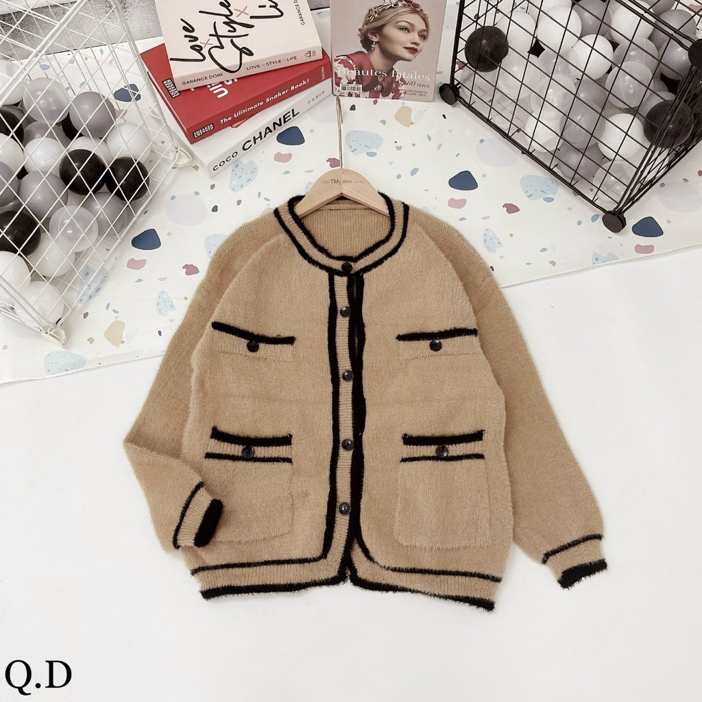 Áo cardigan nữ, áo khoác cardigan len nữ form rộng lông thỏ chất len mềm mịn mặc cực thích phối túi cá tính trẻ trung | BigBuy360 - bigbuy360.vn