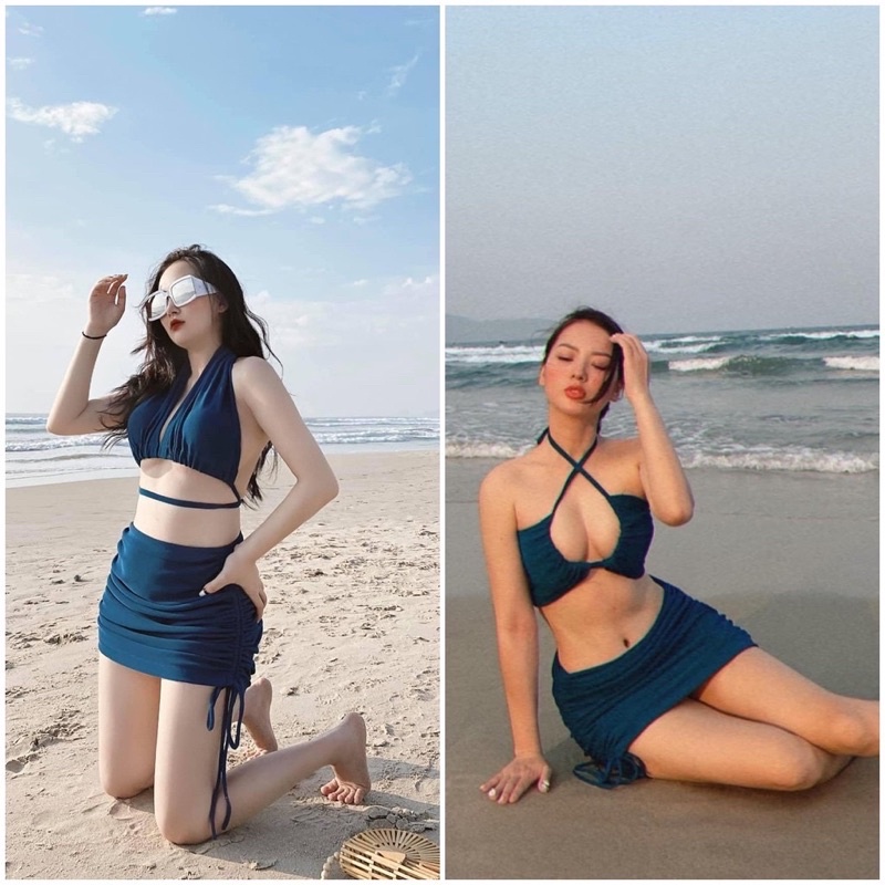 Set Bikini + quần váy rút dây sang chảnh