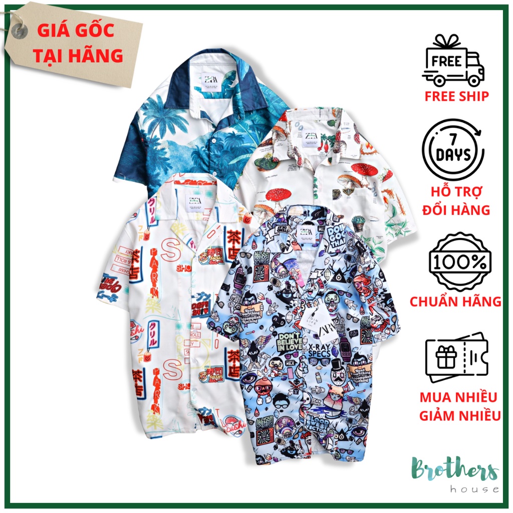 |Cao cấp| Áo sơ mi nam ngắn tay Zara họa tiết cực trend, vải lụa mát mẻ chống nhăn tuyệt đối