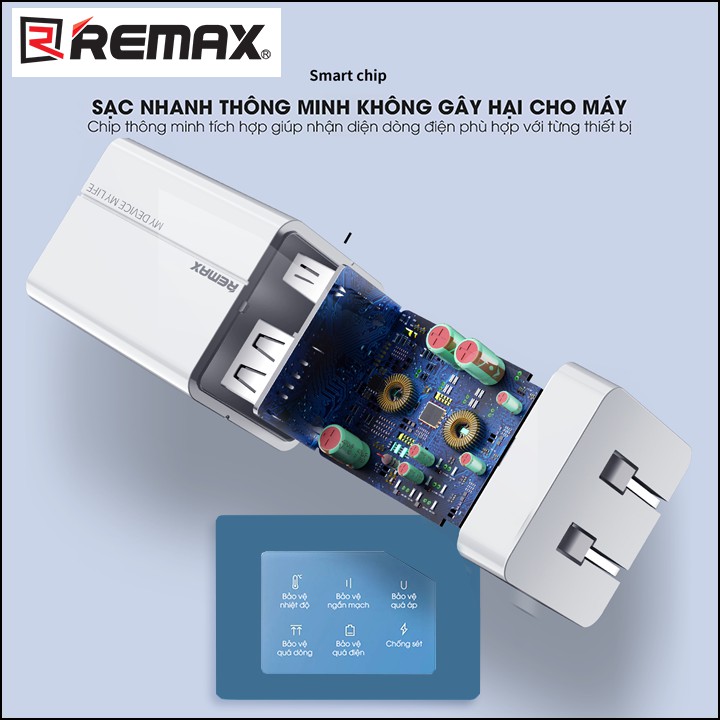 Cốc sạc nhanh đa năng Remax Wanfu RP-U43 4 cổng USB max 3.4A