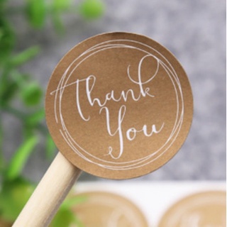 Sticker tem dán in chữ thank you giấy kraft bảng 12 miếng.