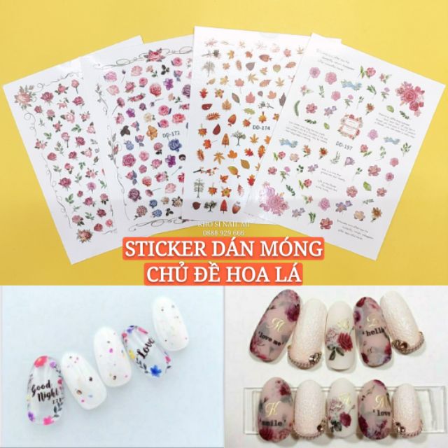 Miếng dán móng tay 3D nail sticker trang trí móng tay nghệ thuật chủ đề hoa lá (lẻ 1 tấm)