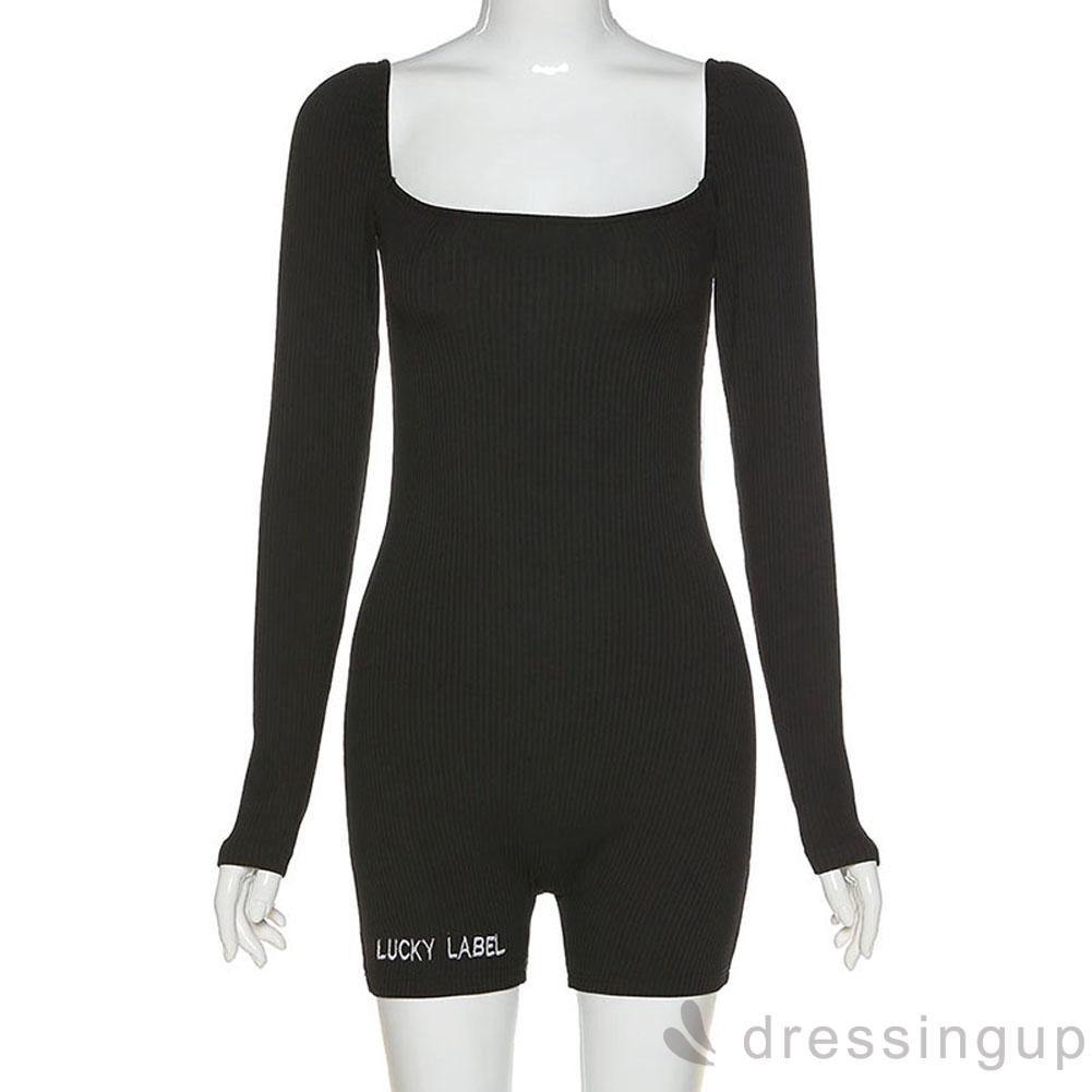 Jumpsuit Tay Dài Cổ Vuông Thiết Kế Hở Lưng Quyến Rũ