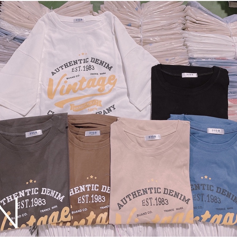 Áo thun ngắn tay Unisex in chữ VINTAGE, áo phông form rộng cotton đẹp Hàn Quốc Sollle