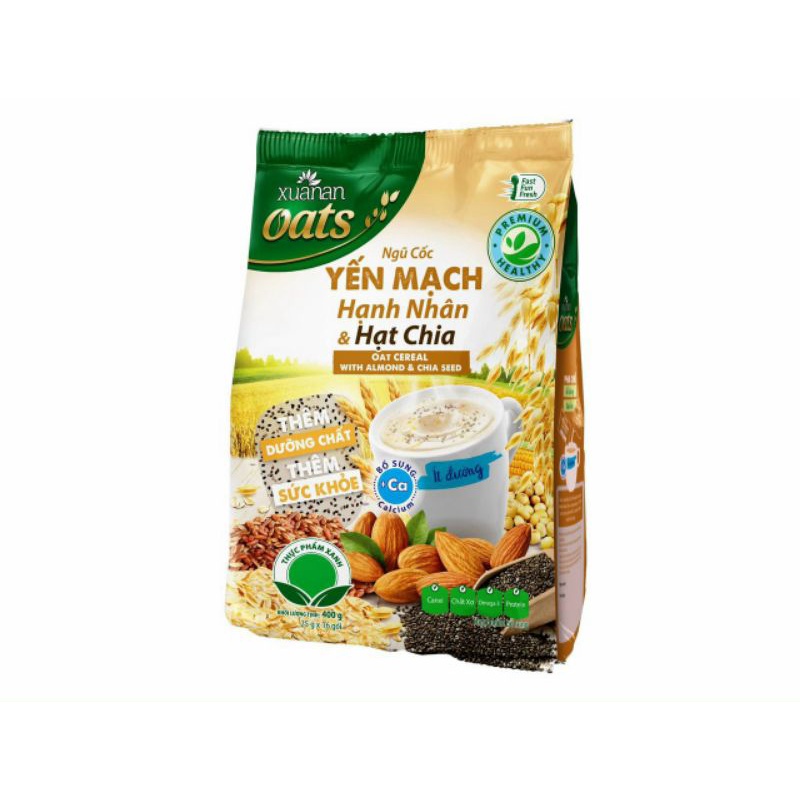 Ngũ Cốc Yến Mạch Hạnh Nhân & Hạt Chia (Có Quà Kèm) ||Thương Hiệu Xuân An 400g ||