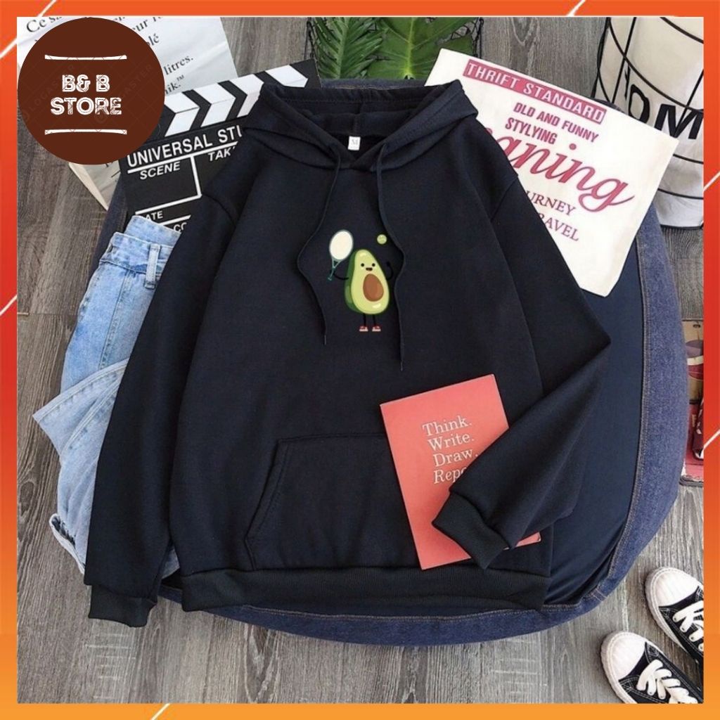 ÁO KHOÁC HOODIE NỈ UNISEX IN TRÁI BƠ ÁO FORM RỘNG NAM NỮ NHIỀU MÀU