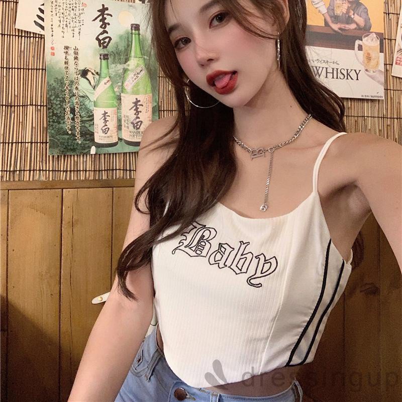 Áo croptop nữ hai dây thêu chữ lai vuông cắt giống khăn tay