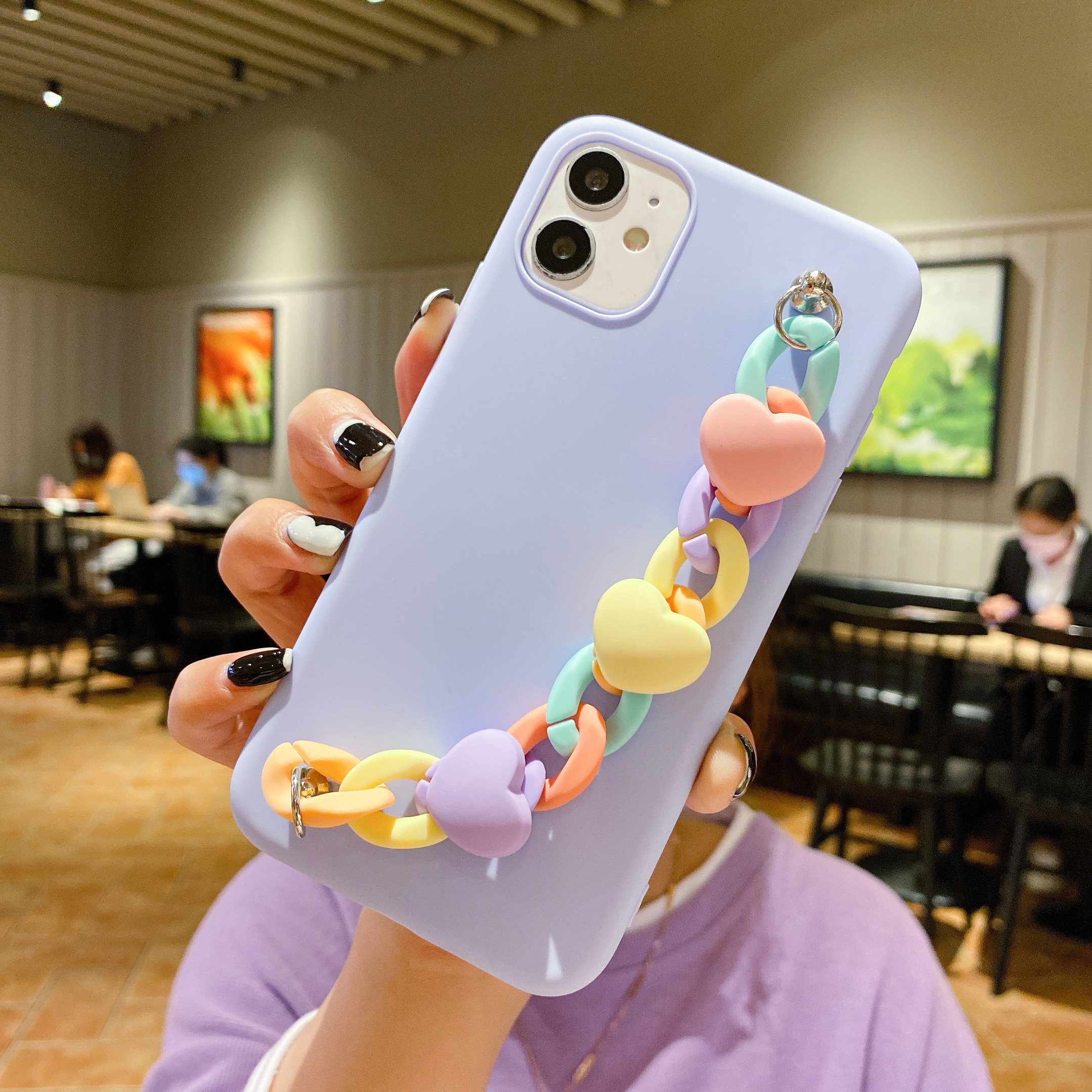 Ốp Lưng Silicone Họa Tiết Bánh Macaron Với Dây Đeo Tay Cho Iphone 12 Mini 11 Pro Xs Max Xr X 8 7 6s 6 Plus Se 2020