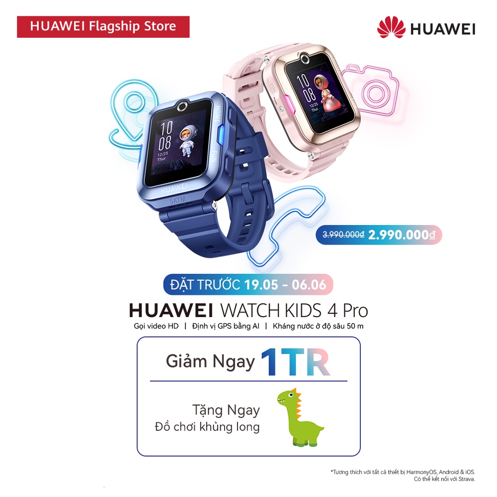 Đồng Hồ Thông Minh Trẻ Em HUAWEI WATCH KID 4 Pro | Gọi video HD | Định vị GPS bằng AI | Kháng nước ở độ sâu 50m | Hàng C