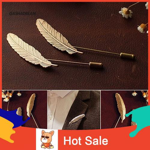 ♉GD Men Retro Golden Leaf Feather Brooch Pins Collar Suit Stick Breastpin Lapel Pin