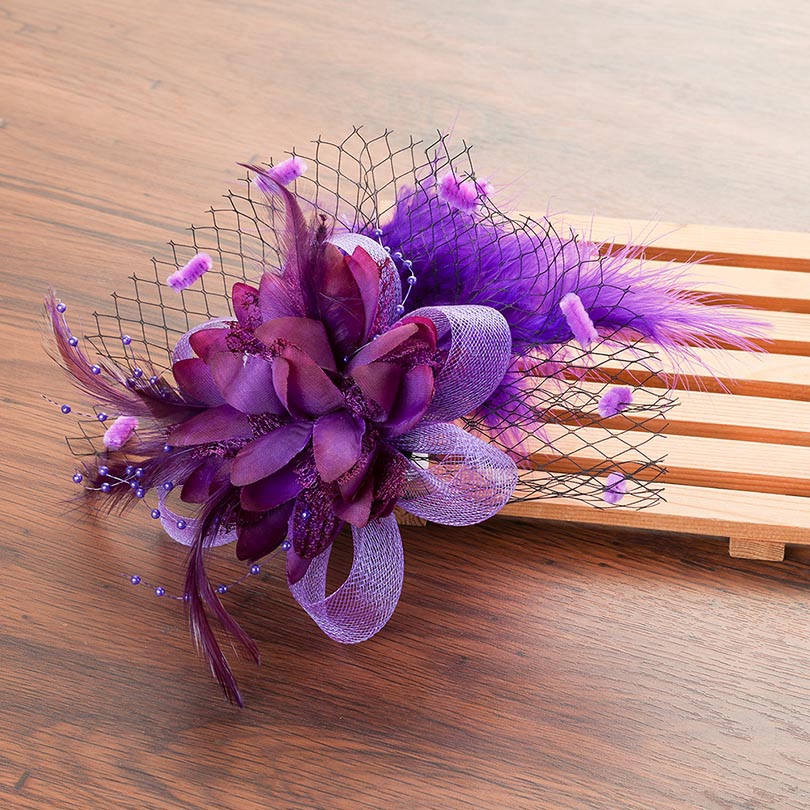 Kẹp tóc kiêm trâm cài hình hoa phối lông vũ nhiều màu tùy chọn cho cô dâu