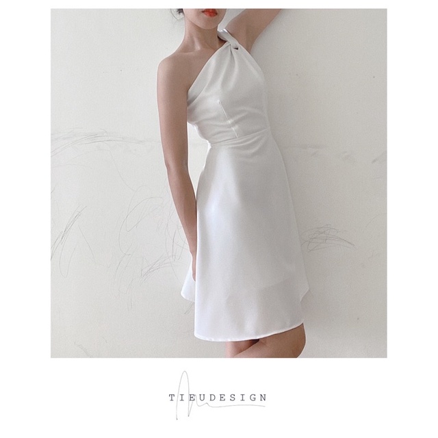 Đầm xòe TIEUDESIGN xoắn nơ vai