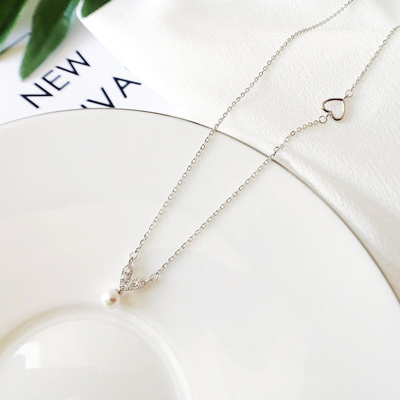 [ xả kho ] Vòng cổ (dây chuyền) mặt trái tim đính ngọc trai cao cấp DT004