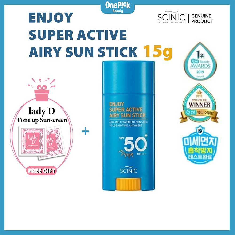 Kem chống nắng dạng thỏi SCINIC chống nắng kiệu quả với SPF 50+ PA+++, cấp ẩm, kiềm dầu, không gây bết dính để bảo vệ da khỏi tia UV cho làn da luôn trắng sáng, tươi tắn với thành phần hạt phấn tươi [ENJOY SUPER ACTIVE AIRY SUN STICK SCI
