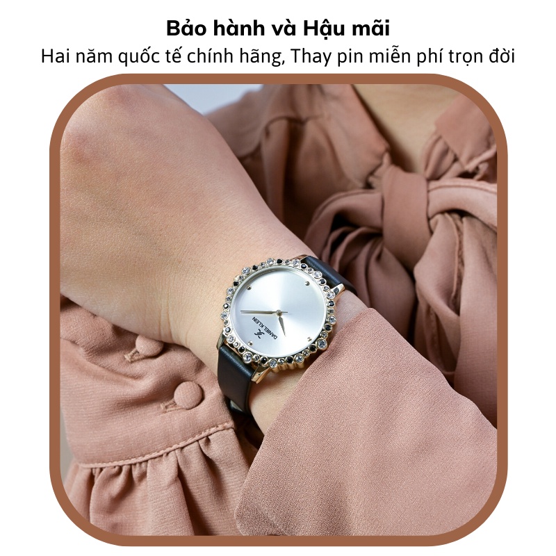 Đồng hồ nữ dây da cao cấp Daniel Klein DK.1.12525 đính đá, chống nước chính hãng