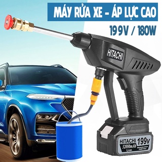 Máy rửa xe dùng pin hitachi 199v – công suất 1400w – máy bơm nước đa năng – bảo hành 12 tháng